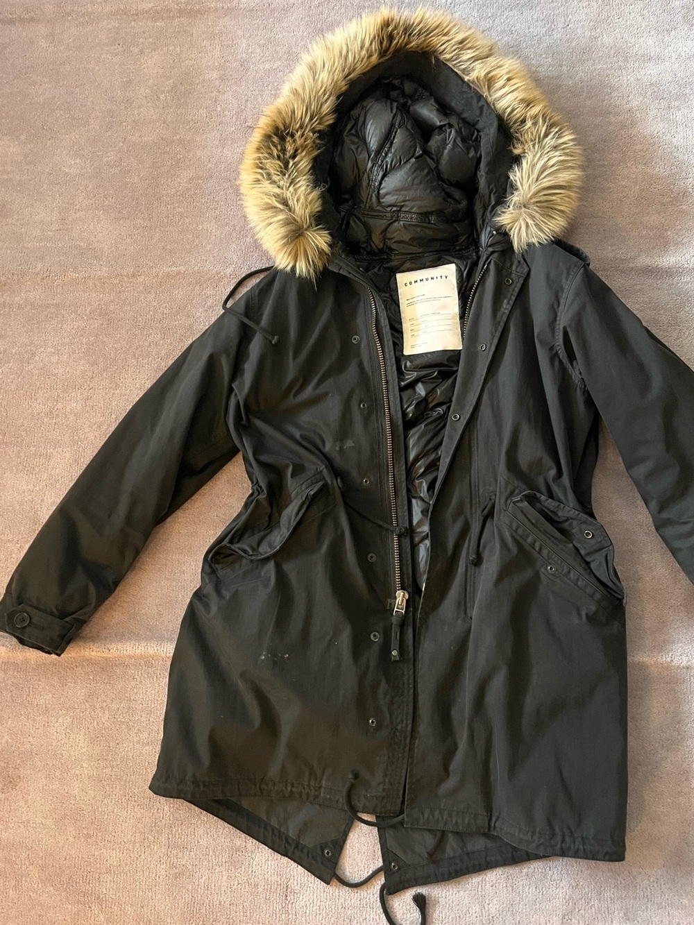 Black Faux-Fur Trim Hooded Parka Coat - Women